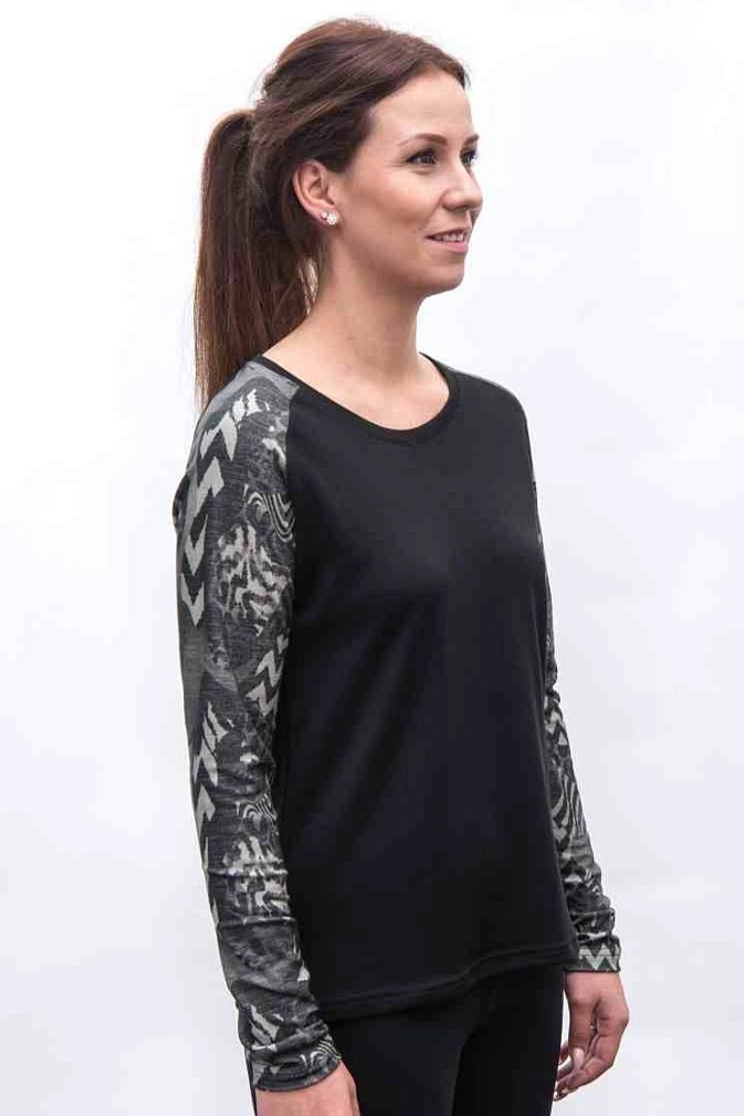 SENSOR MERINO BLEND IMPRESS dámské triko dl.rukáv černá/zebra