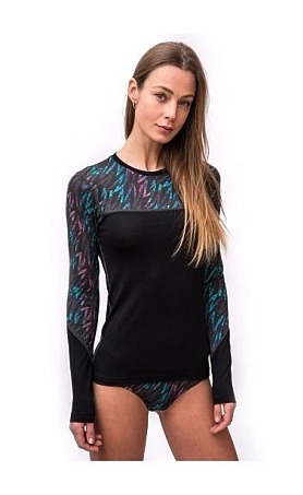 SENSOR MERINO IMPRESS dámské triko dl.rukáv černá/stripes