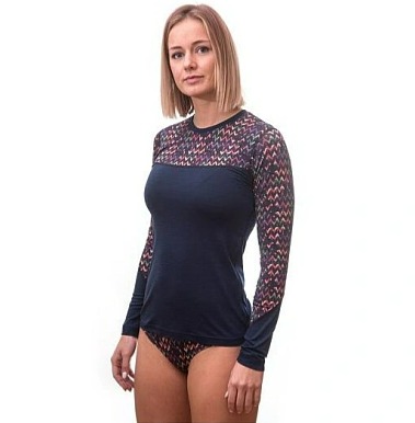 SENSOR MERINO IMPRESS dámské triko dl.rukáv deep blue/origami