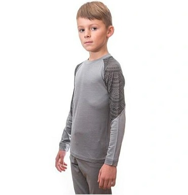 SENSOR MERINO IMPRESS SET dětský triko dl.rukáv + spodky šedá/maori