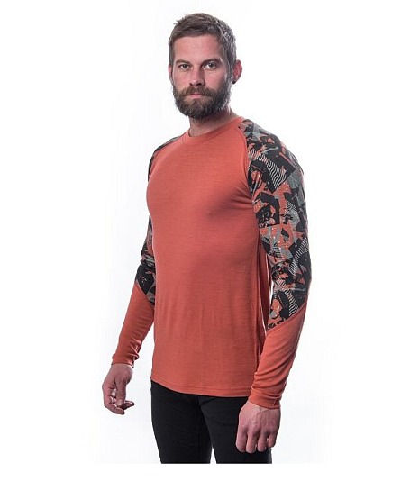SENSOR MERINO IMPRESS pánské triko dl.rukáv terracotta/rush