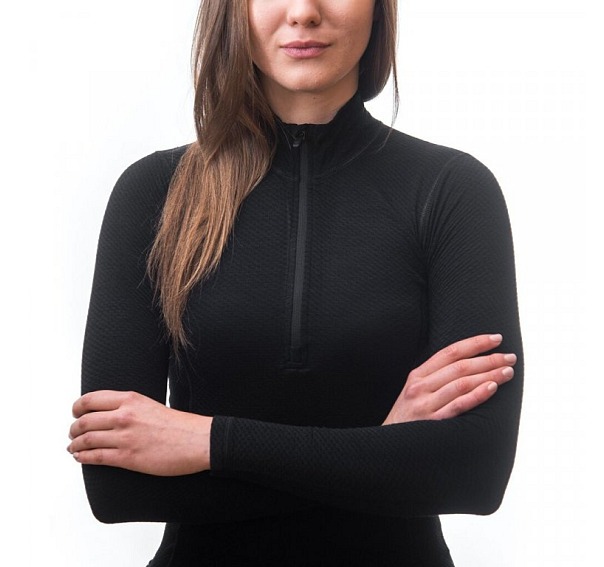 EGLOO DF MERINO ZipperNeck BaseSet dámské triko dl.rukáv ZIP+spodky, černá