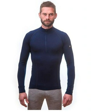 SENSOR MERINO ACTIVE pánské triko dl.rukáv stoják zip deep blue