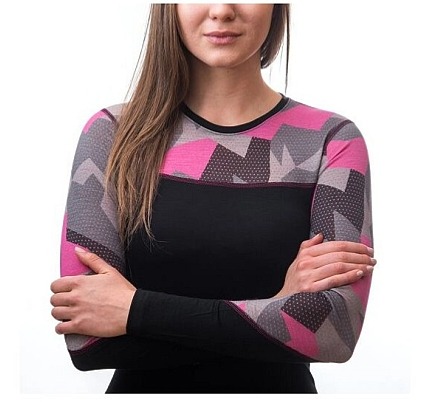 SENSOR MERINO IMPRESS dámské triko dl.rukáv černá/camo