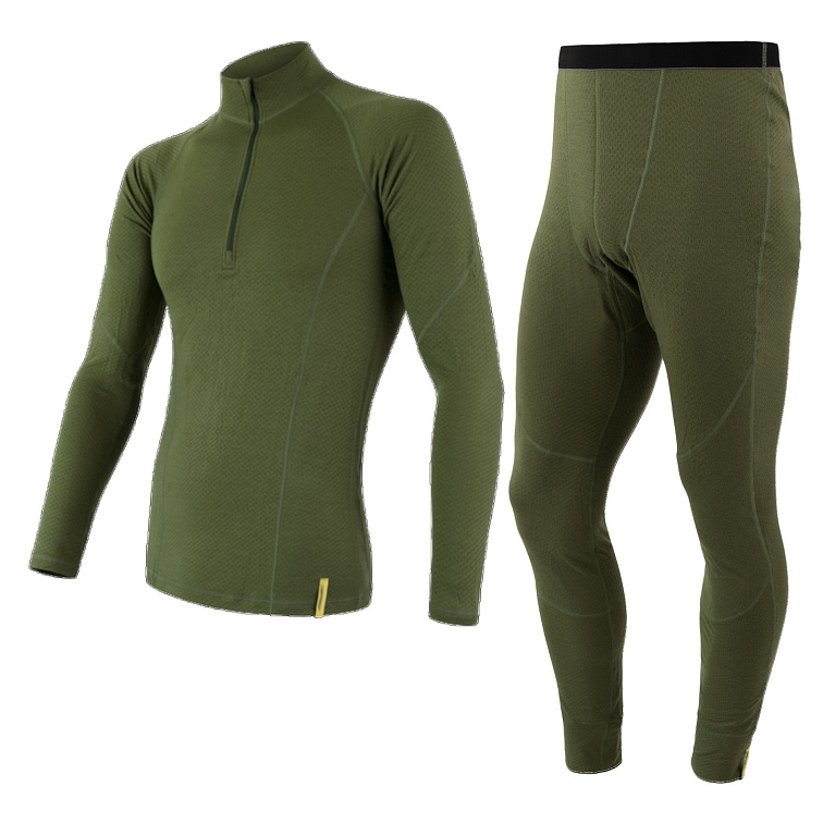 EGLOO DF MERINO ZipperNeck BaseSet pánské triko dl.rukáv ZIP+spodky, zelená