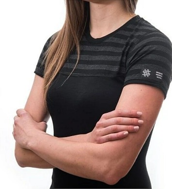 SENSOR MERINO ACTIVE dámské triko kr.rukáv černá/šedá pruhy