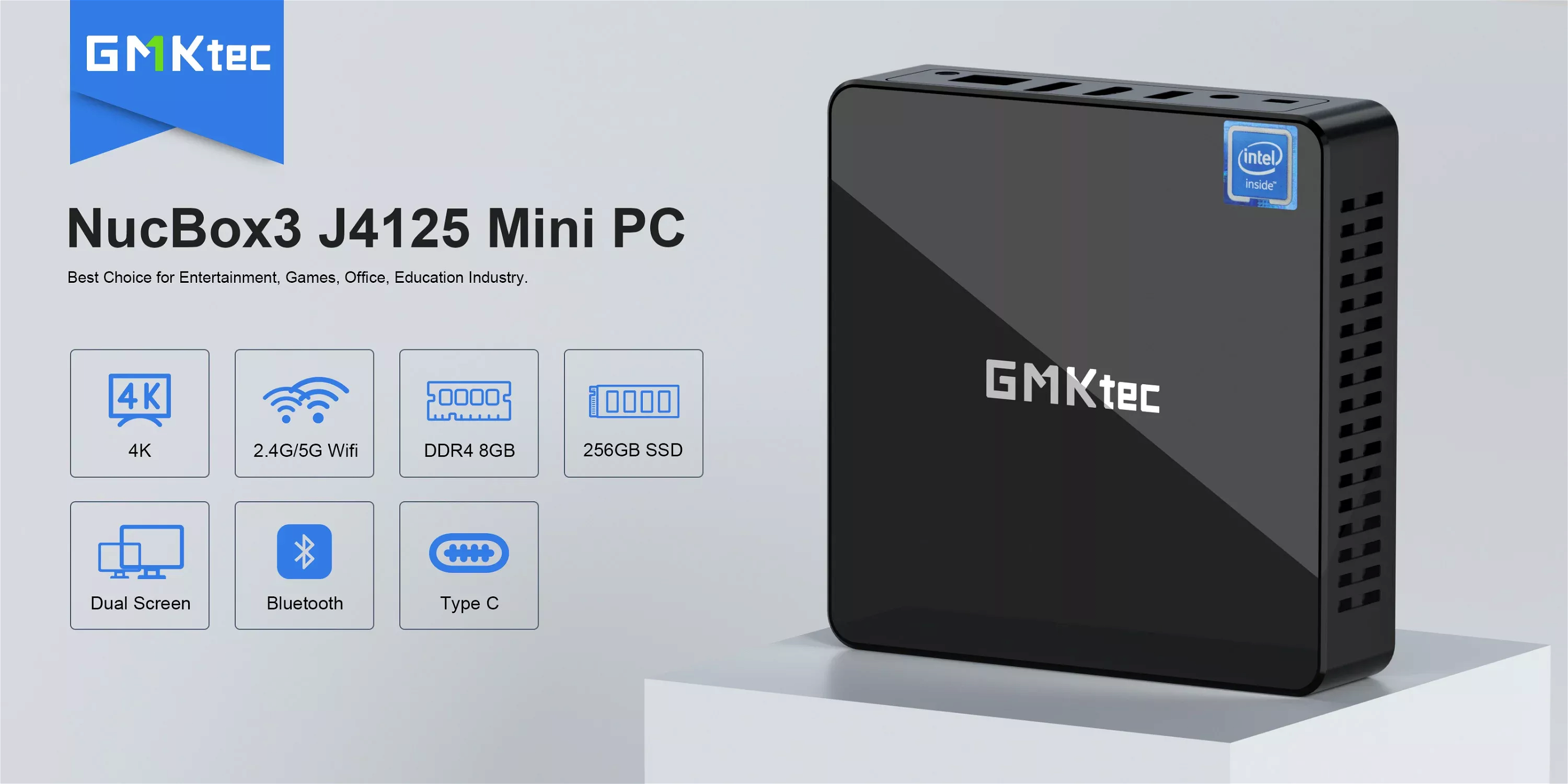 GMK NucBox 3® Intel Celeron J4125,RAM 8GB, SSD 256GB