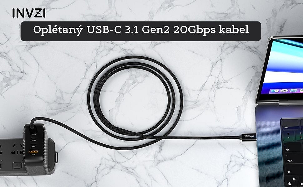 Invzi® 100W/10Gb/s USB 3.1 Gen2 USB-C na USB-C