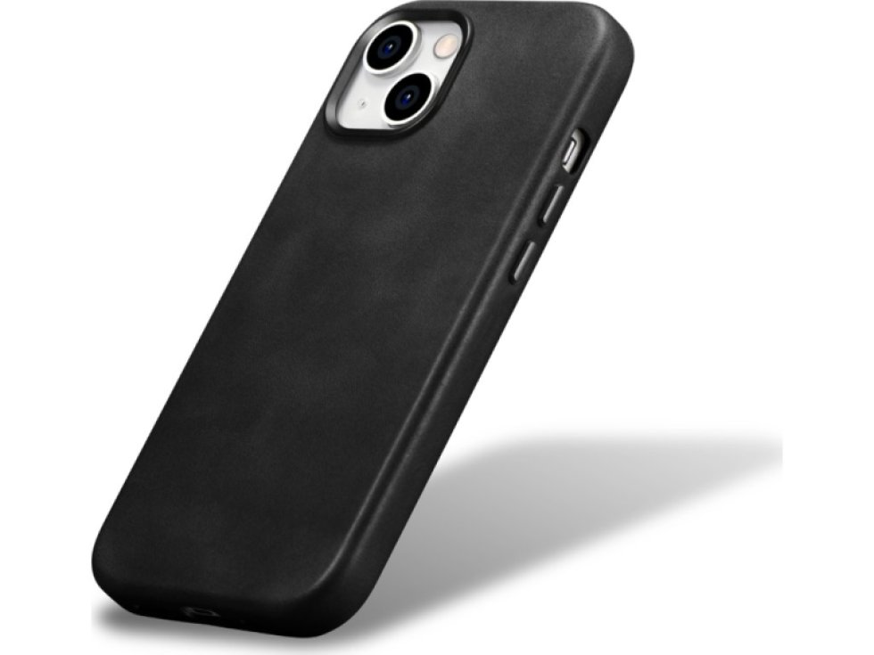 Kožený obal na iPhone 15 - iCarer, OilWax MagSafe Black WMI15230601-BK