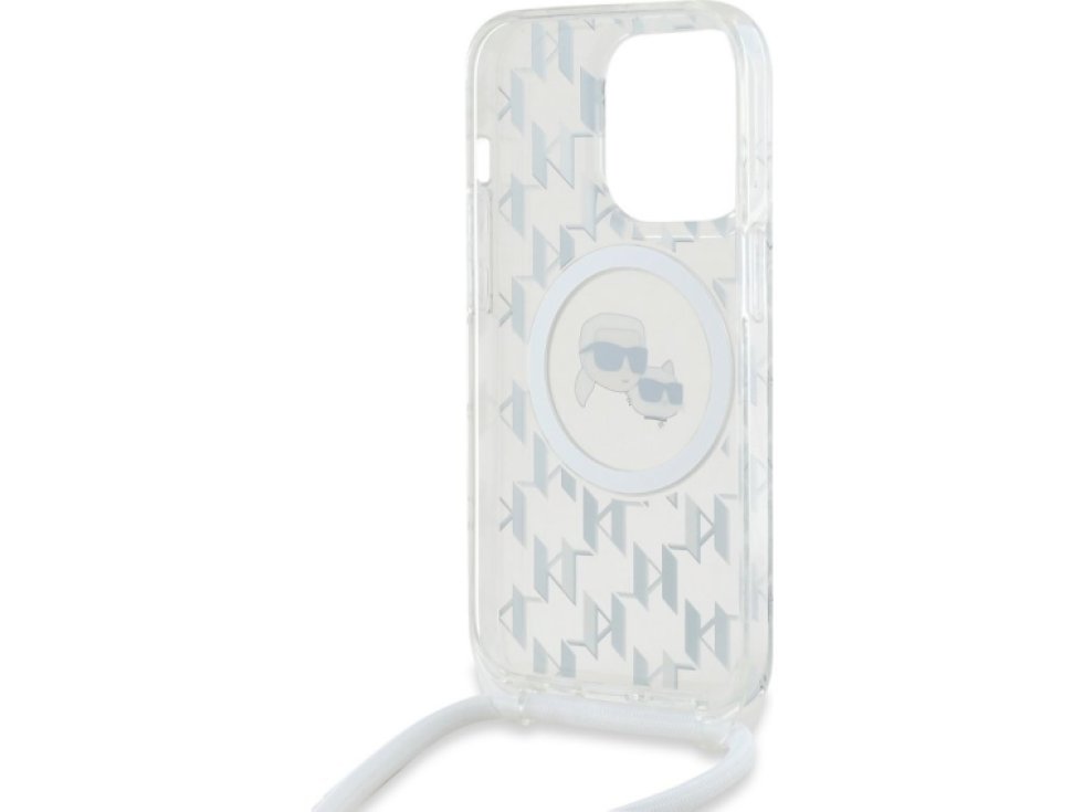 Ochranný kryt na iPhone 14 Pro - Karl Lagerfeld, IML Monogram Crossbody K&CH Heads Magsafe Transparent KLHMP14LHCKCKLCT