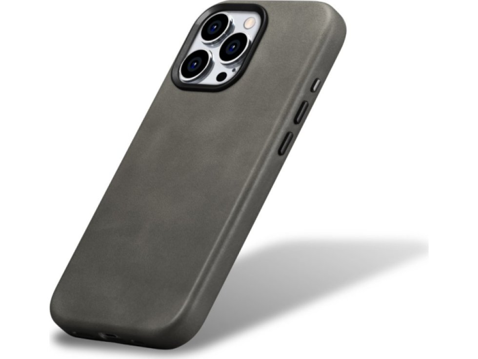 Kožený obal na iPhone 15 Pro - iCarer, OilWax MagSafe Gray WMI15230602-Gray