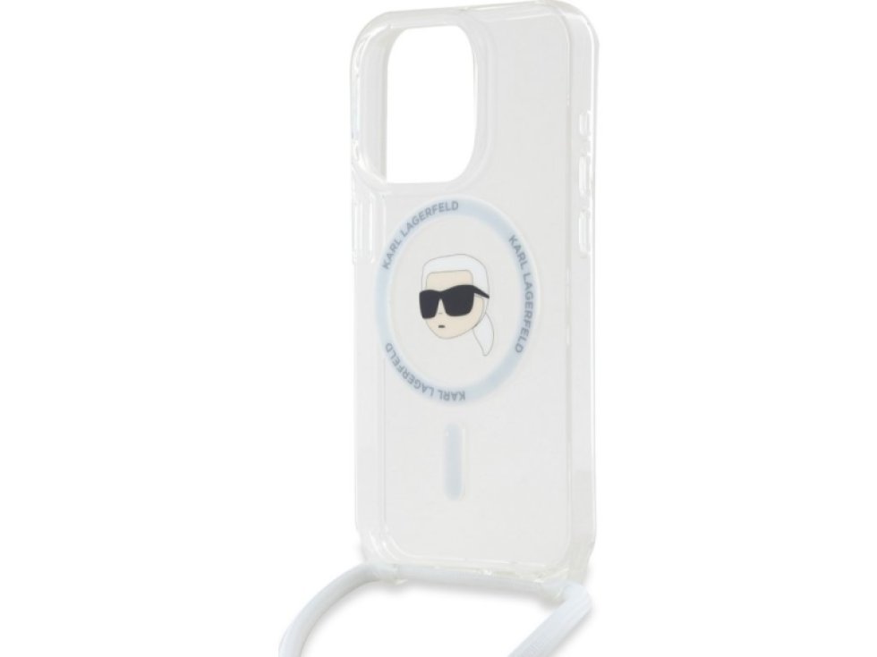 Ochranný kryt na iPhone 15 Pro MAX - Karl Lagerfeld, IML Crossbody Karl Head Magsafe Transparent KLHMP15XHCKHNT