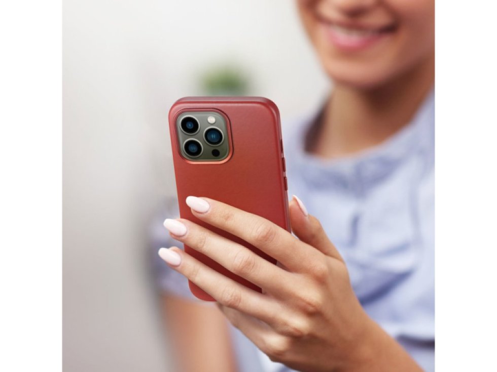 Kožený kryt na iPhone 13 Pro - DuxDucis, Naples with MagSafe Red