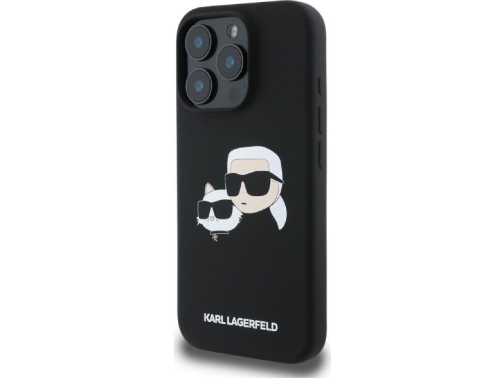 Ochranný kryt na iPhone 16 Pro - Karl Lagerfeld, Silicone Double Heads MagSafe Black KLHMP16LSKCHPPLK