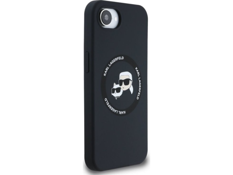 Ochranný kryt na iPhone 16e - Karl Lagerfeld, Silicone K&CH Heads MagSafe Black KLHMPSE4SKCHTCK