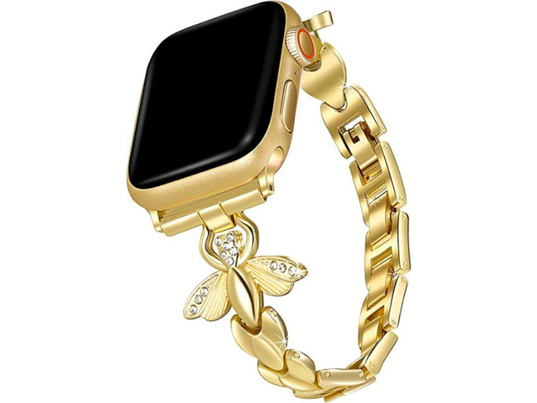Stylový řemínek s kamínky a motýlem pro Apple Watch - Zlatý