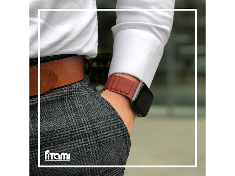 Kožený řemínek s magnetem pro Apple Watch - Vínově červený