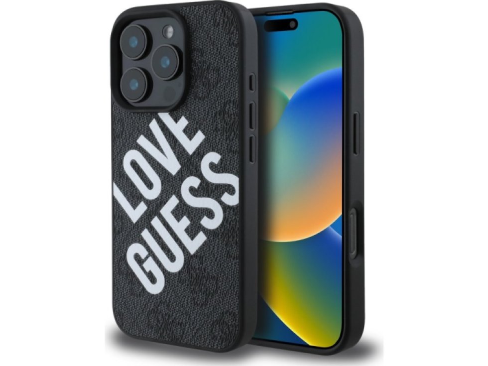 Ochranný kryt na iPhone 16 Pro - Guess, 4G Big Love MagSafe Black GUHMP16LP4PLGWK