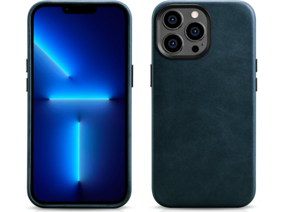 Kožený obal na iPhone 14 Pro - iCarer, OilWax MagSafe Blue WMI14220702-BU