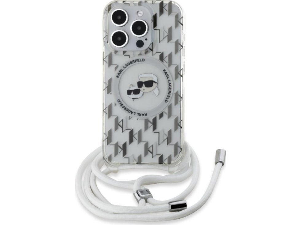 Ochranný kryt na iPhone 15 Pro MAX - Karl Lagerfeld, IML Monogram Crossbody K&CH Heads Magsafe Transparent KLHMP15XHCKCKLCT
