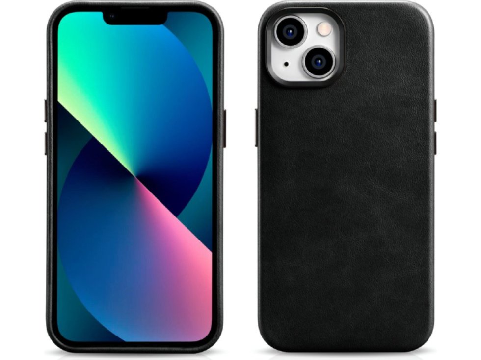 Kožený obal na iPhone 14 - iCarer, OilWax MagSafe Black WMI14220701-BK