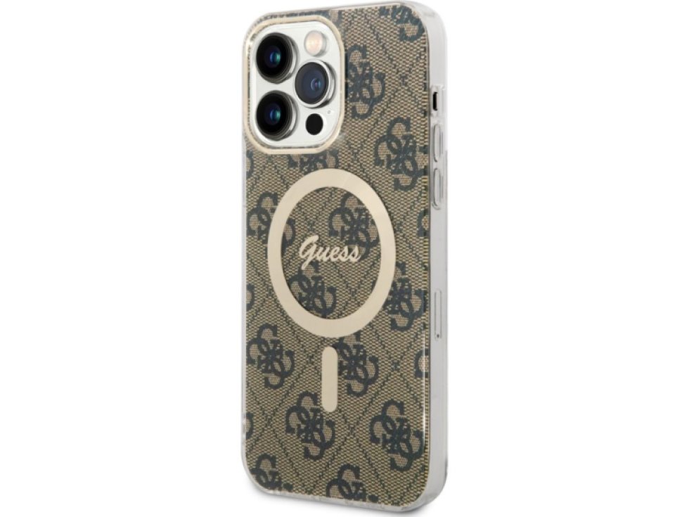 Ochranný kryt pro iPhone 14 Pro MAX - Guess, 4G IML MagSafe Brown GUHMP14XH4STW