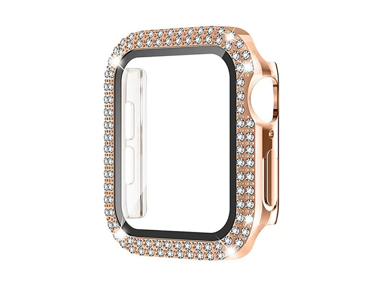 Ochranné pouzdro s tvrzeným sklem a diamanty pro Apple Watch - Rose Gold
