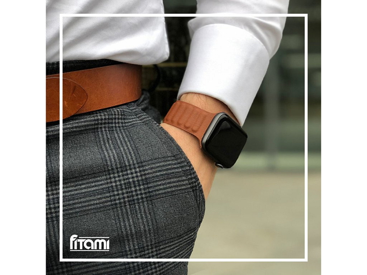 Kožený řemínek s magnetem pro Apple Watch - Sedlově hnědý