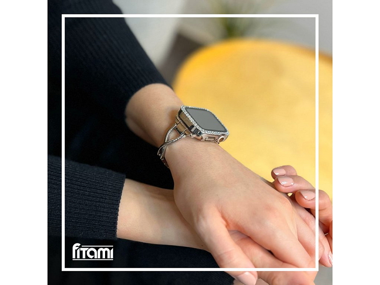 Stylový řemínek s kamínky pro Apple Watch - Stříbrný