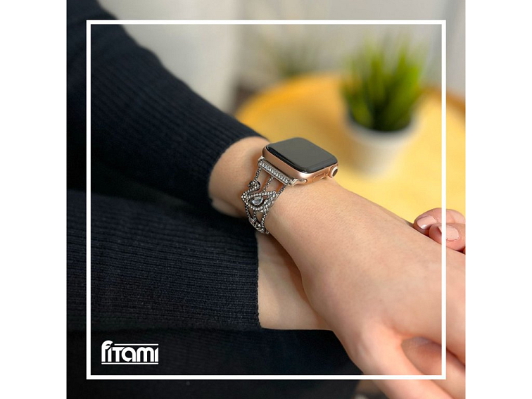 Stylový řemínek s kamínky a labutí pro Apple Watch - Stříbrný