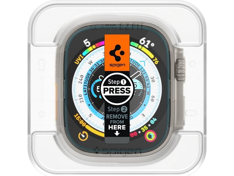 Ochranné tvrzené sklo pro Apple Watch 49mm - Spigen, Glas.tR EZ Fit (2ks s aplikátorem)