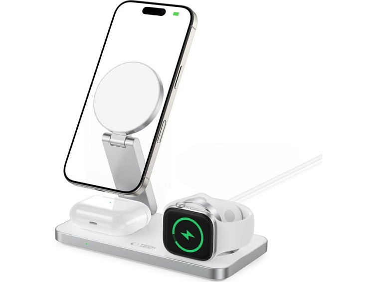 Bezdrátová nabíječka pro iPhone, Apple Watch a AirPods - Tech-Protect, QI15W-A47 Wireless Charger White