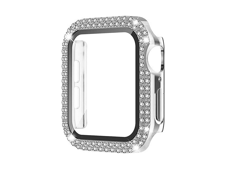 Ochranné pouzdro s tvrzeným sklem a diamanty pro Apple Watch - Stříbrné