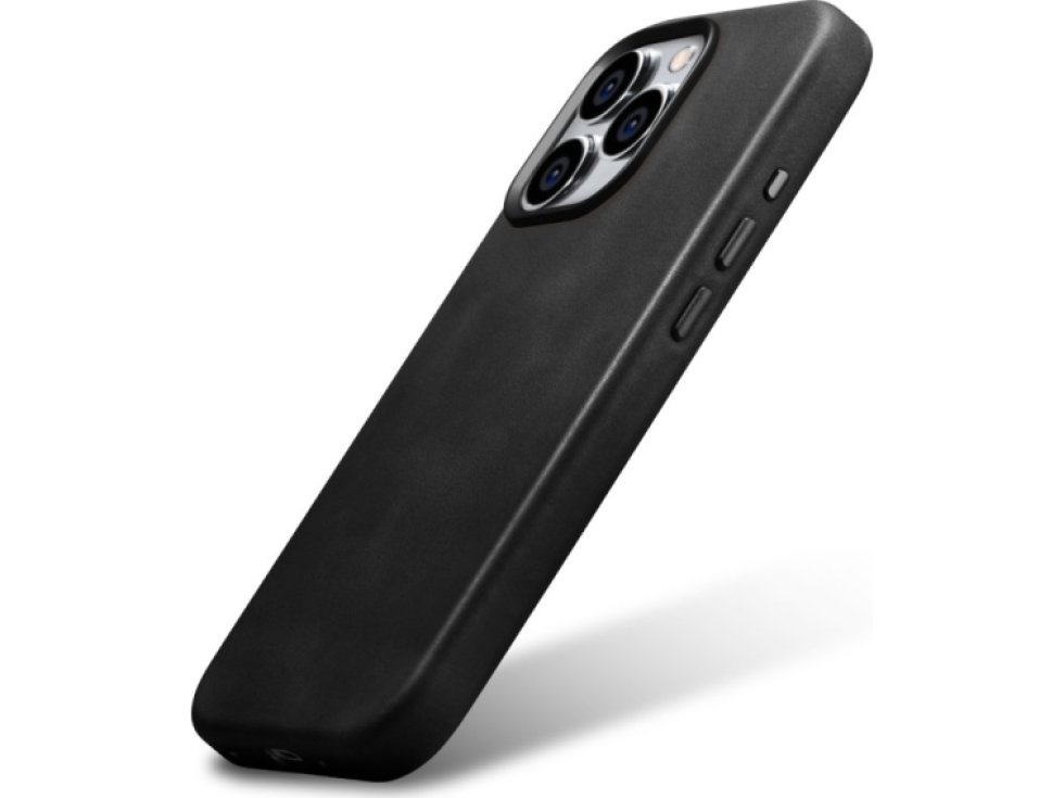 Kožený obal na iPhone 15 Pro MAX - iCarer, OilWax MagSafe Black 11.01.WMI15230604-BK