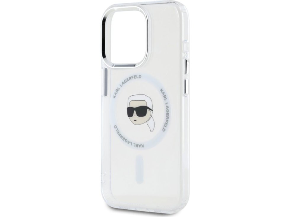 Ochranný kryt na iPhone 15 Pro - Karl Lagerfeld, IML Karl Head MagSafe Transparent KLHMP15LHLSKIH