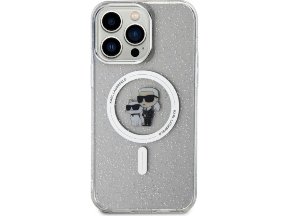 Ochranný kryt na iPhone 15 Pro MAX - Karl Lagerfeld, IML Glitter Karl and Choupette MagSafe Transparent KLHMP15XHGKCNOT