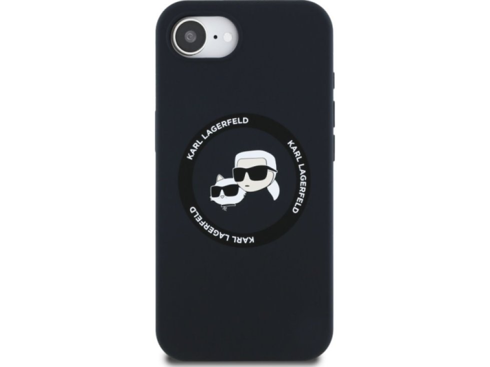 Ochranný kryt na iPhone 16e - Karl Lagerfeld, Silicone K&CH Heads MagSafe Black KLHMPSE4SKCHTCK