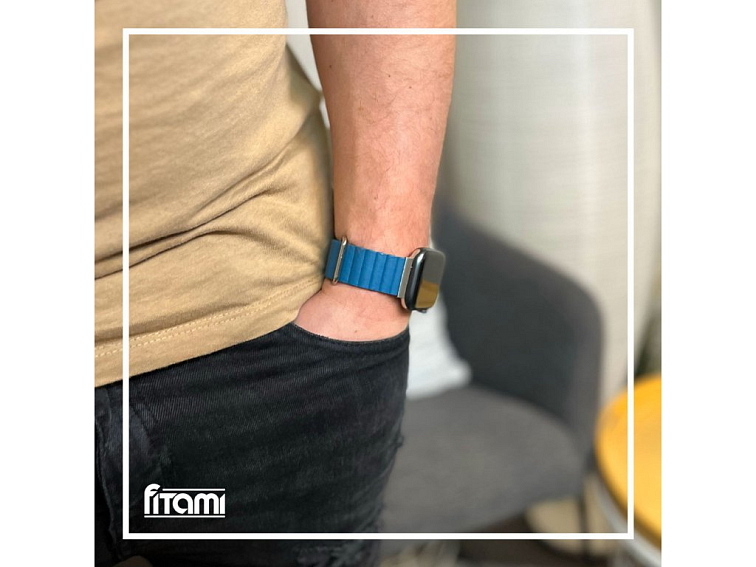 Stylový kožený řemínek s magnetem pro Apple Watch - Modrý