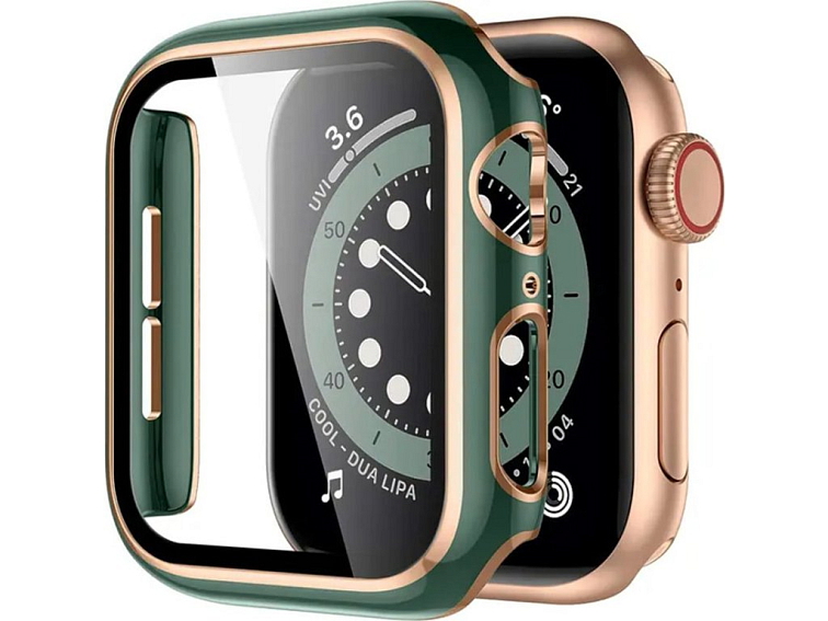 Lesklé ochranné pouzdro s tvrzeným sklem - Zelené se zlatým obrysem