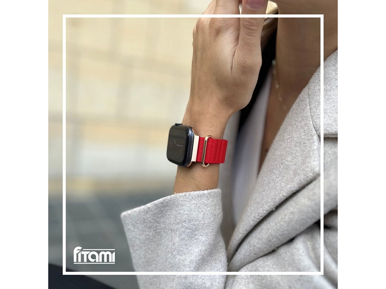 Stylový kožený řemínek s magnetem pro Apple Watch - Červený