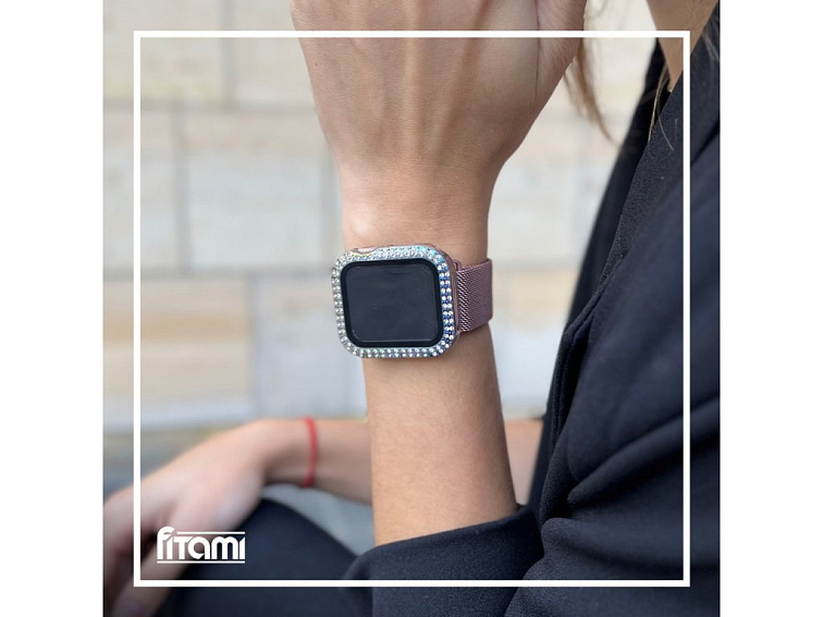 Ochranné pouzdro s tvrzeným sklem a diamanty pro Apple Watch - Duhové