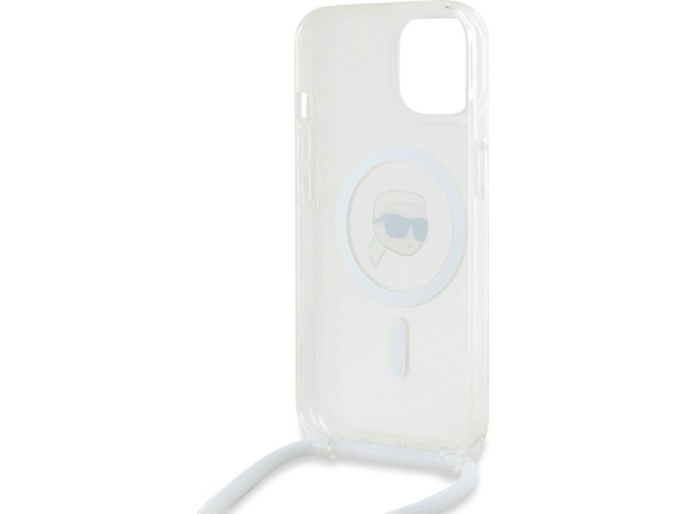 Ochranný kryt na iPhone 15 - Karl Lagerfeld, IML Crossbody Karl Head Magsafe Transparent KLHMP15SHCKHNT