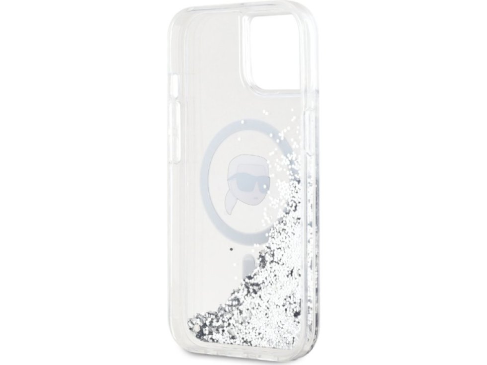 Ochranný kryt na iPhone 15 - Karl Lagerfeld, Liquid Glitter Karl Head MagSafe Transparent KLHMP15SLGKISGH
