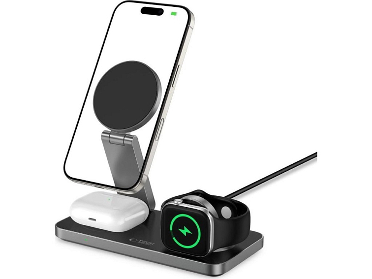 Bezdrátová nabíječka pro iPhone, Apple Watch a AirPods - Tech-Protect, QI15W-A47 Wireless Charger Black