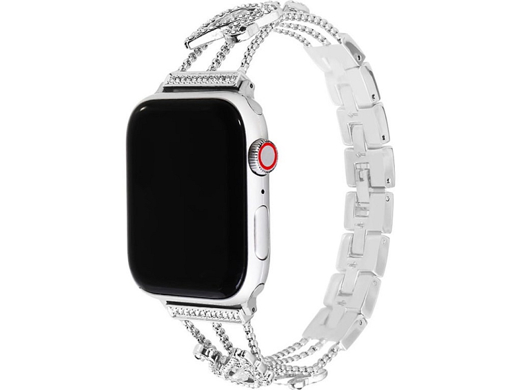 Stylový řemínek s kamínky a labutí pro Apple Watch - Stříbrný
