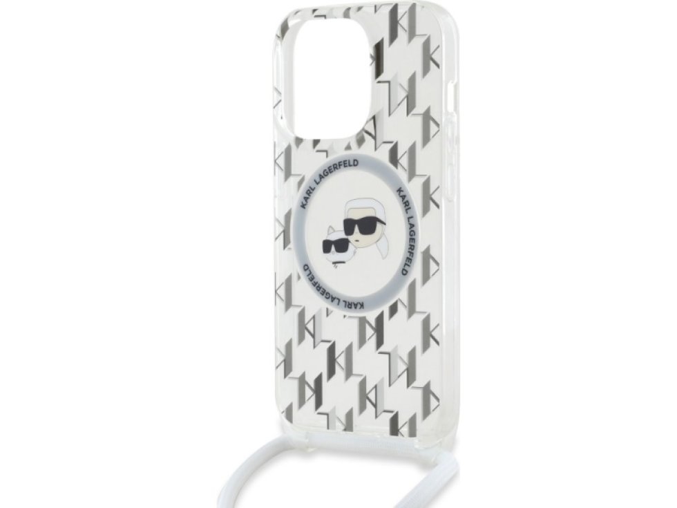 Ochranný kryt na iPhone 14 Pro MAX - Karl Lagerfeld, IML Monogram Crossbody K&CH Heads Magsafe Transparent KLHMP14XHCKCKLCT