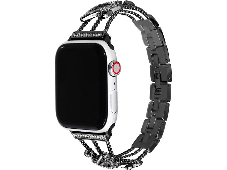 Stylový řemínek s kamínky a labutí pro Apple Watch - Černý