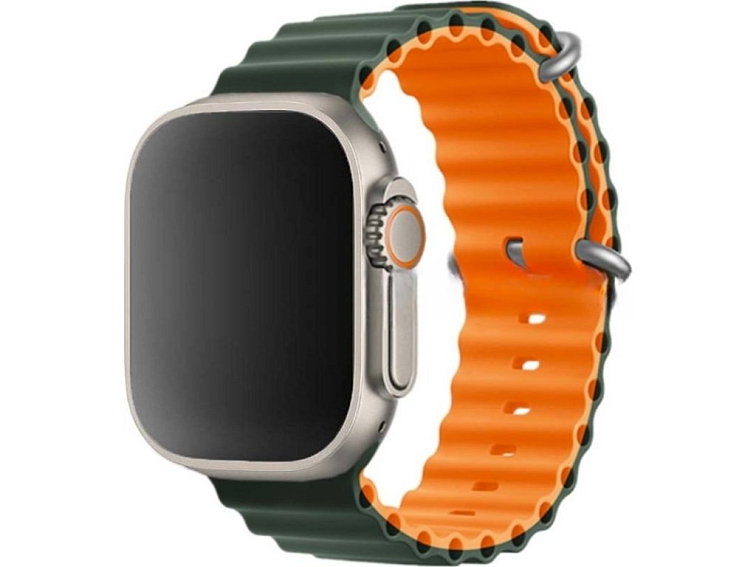 Stylový vroubkovaný řemínek pro Apple Watch - Zeleno-oranžový