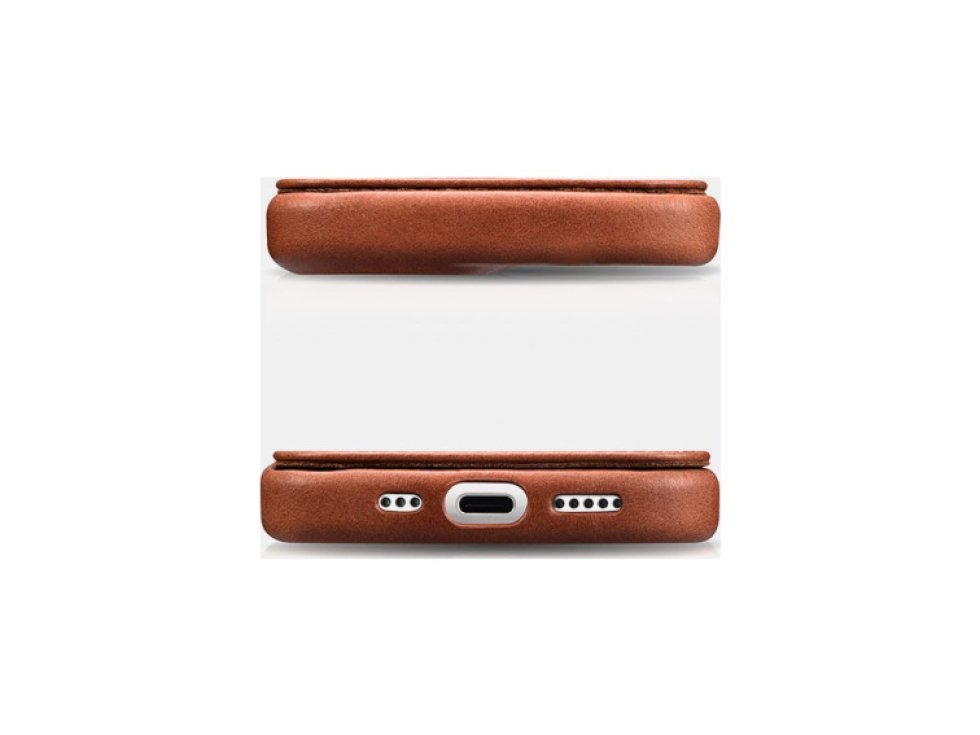 Knížkové pouzdro na iPhone 15 Pro - iCarer, Oil Wax Real Leather MagSafe Brown WMI15230614