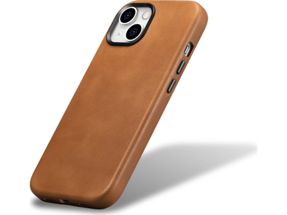 Kožený obal na iPhone 15 - iCarer, OilWax MagSafe Camel WMI15230601-TN